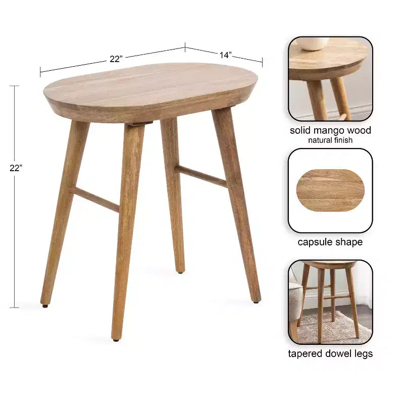 Brown Oval Wood Side Table – 1 Person Use