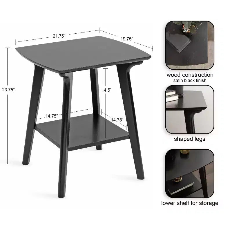 Black Two-Tier Rectangle Wood Side Table