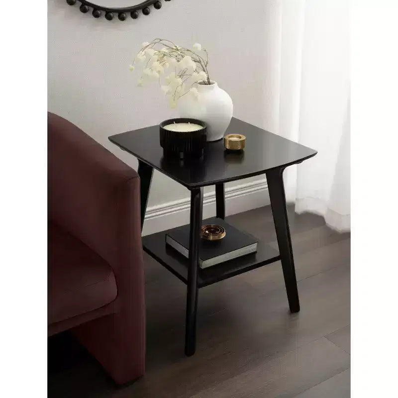 Black Two-Tier Rectangle Wood Side Table