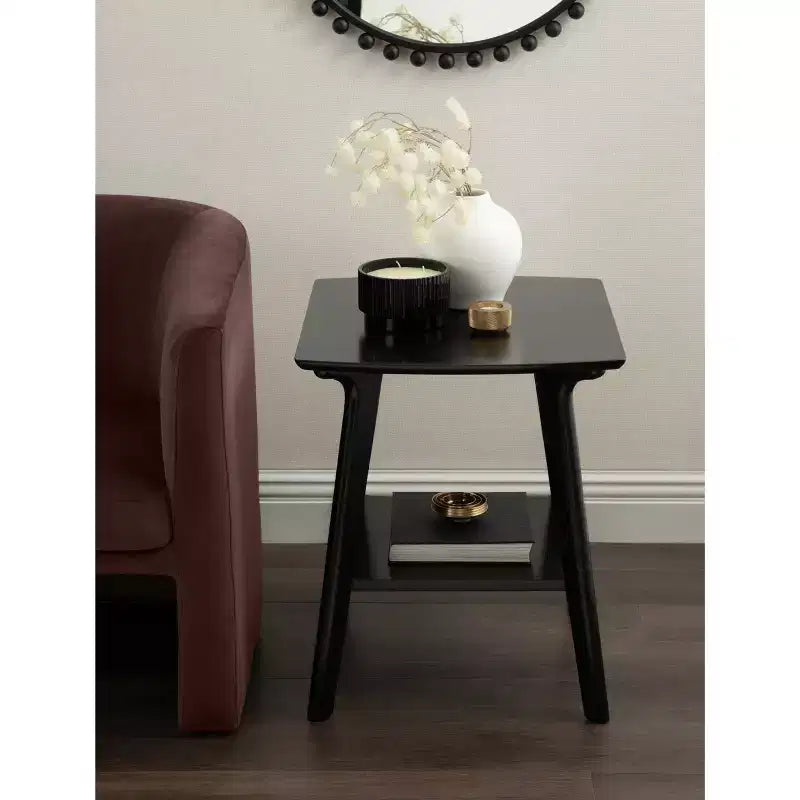 Black Two-Tier Rectangle Wood Side Table