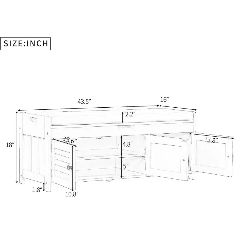 Banc de rangement antique marine / expresso / blanc avec coussin, 3 portes persiennes, 1 place