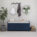 Acekool Wash Shoe Storage Bench  Removable Cushion with 3 Shutter Door,sturdy Wood Legs, Hidden Top Storage for Entryway & Bedroom