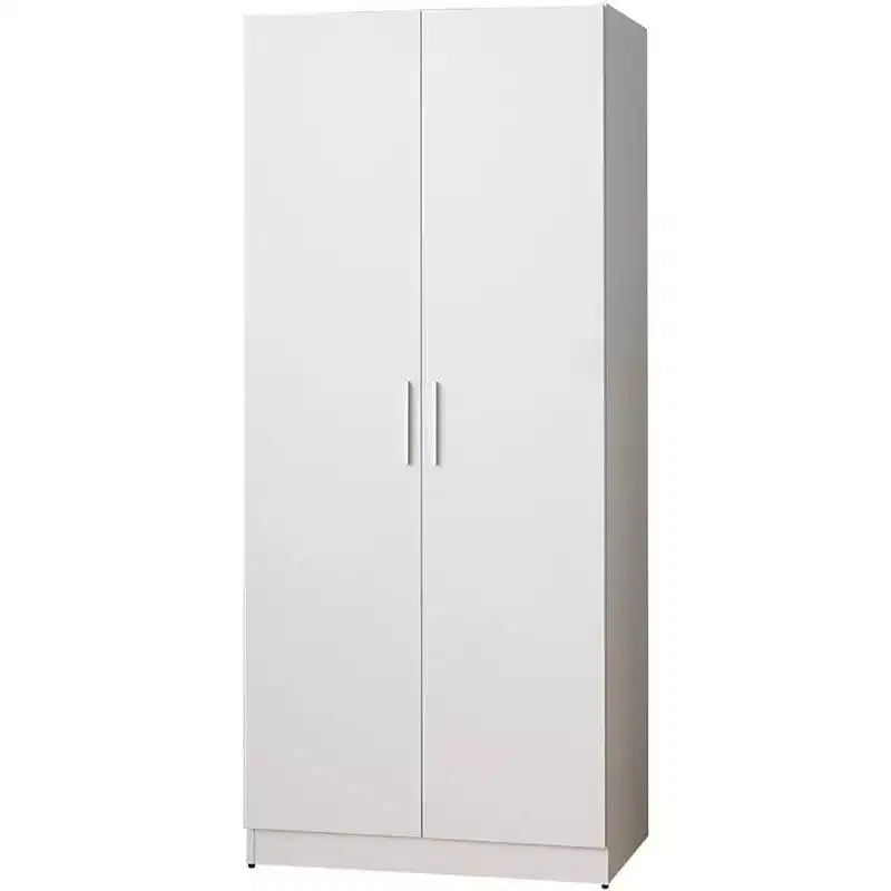 Armoire en bois blanche à 2 portes avec barres de penderie et étagères