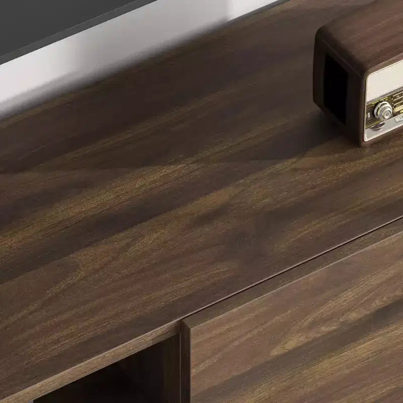 Meuble TV industriel en chêne naturel/noyer pour 1 personne, console multimédia à 4 tiroirs, convient jusqu'à 80"