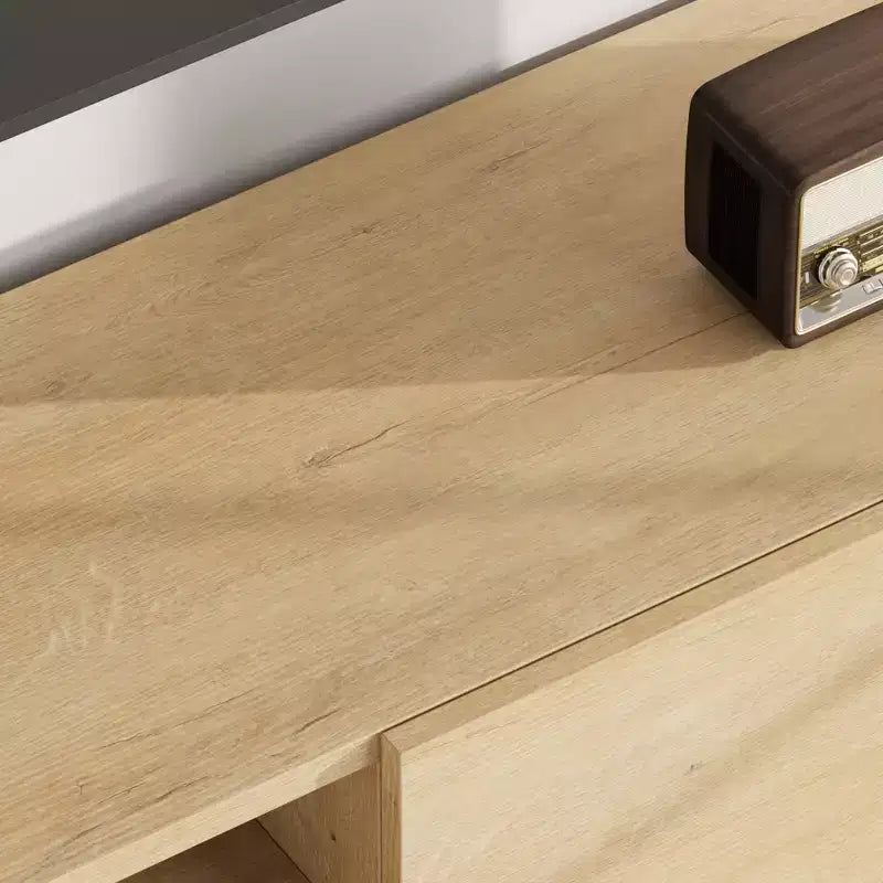 Meuble TV industriel en chêne naturel/noyer pour 1 personne, console multimédia à 4 tiroirs, convient jusqu'à 80"