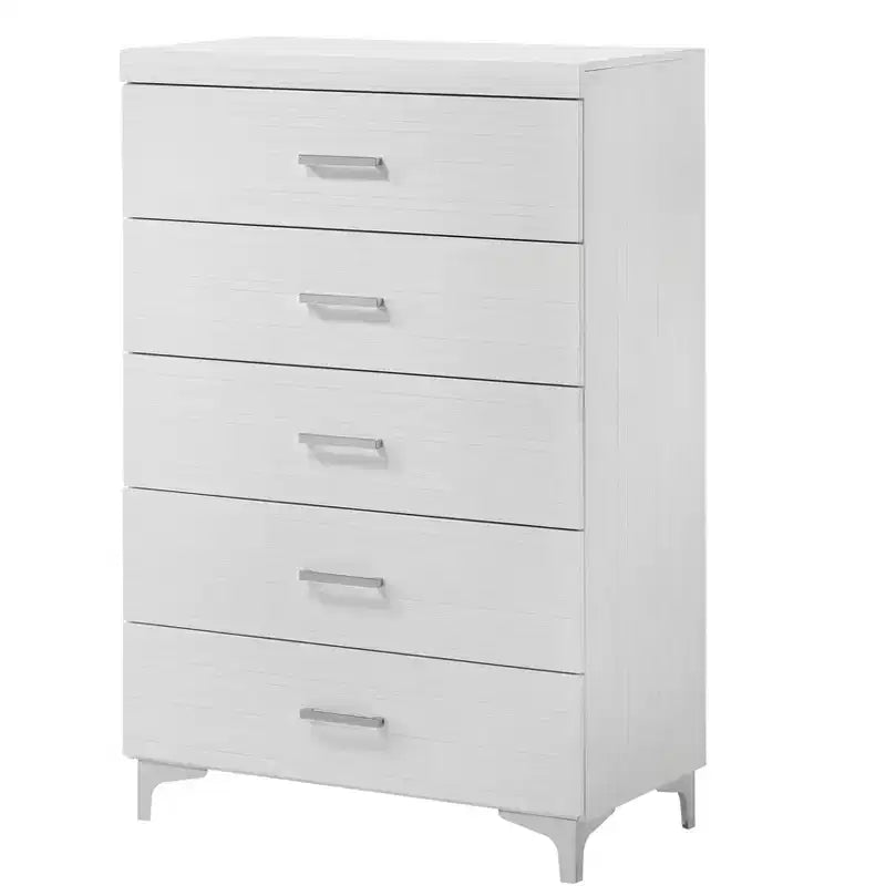 Commode à 5 tiroirs Chêne / Gris Fumé / Blanc – Meuble de rangement pour chambre individuelle