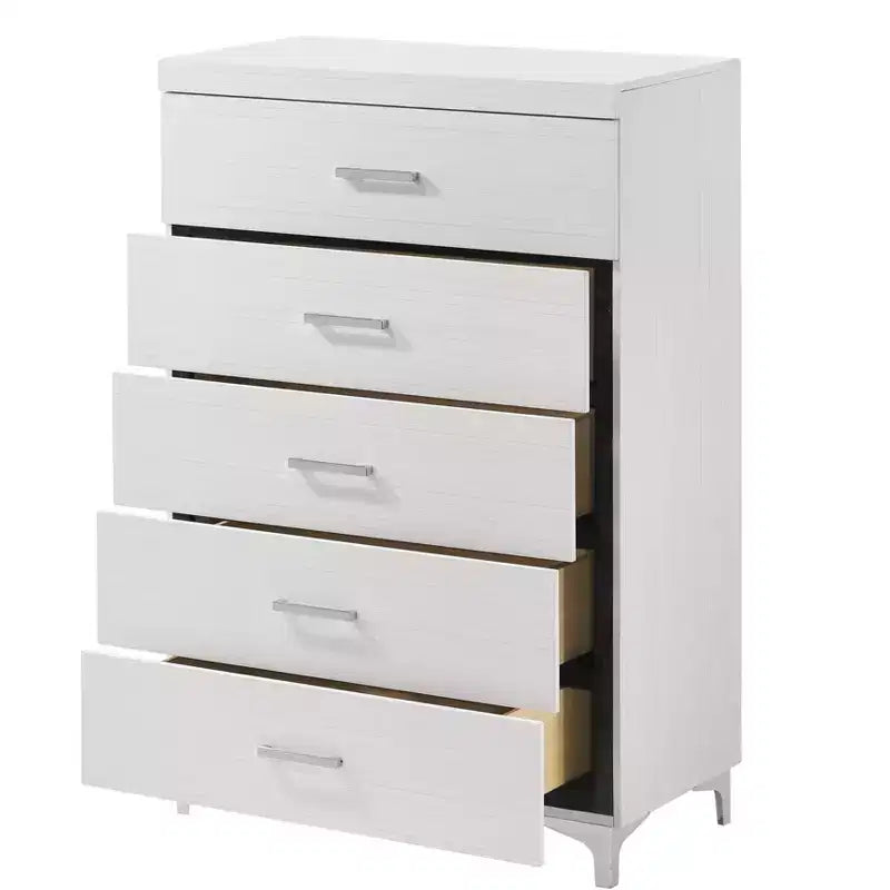 Commode à 5 tiroirs Chêne / Gris Fumé / Blanc – Meuble de rangement pour chambre individuelle