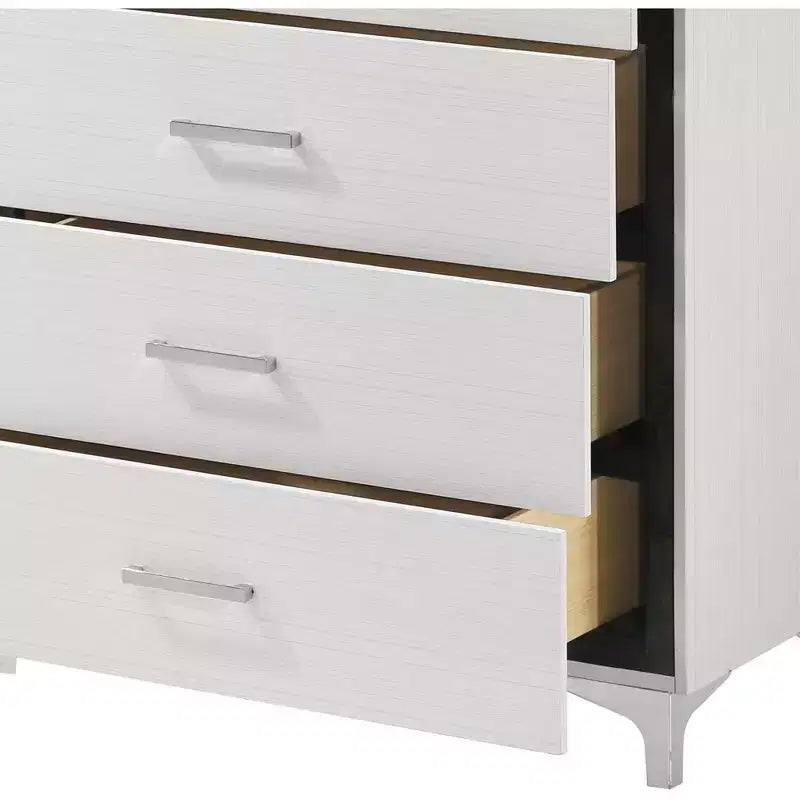 Commode à 5 tiroirs Chêne / Gris Fumé / Blanc – Meuble de rangement pour chambre individuelle