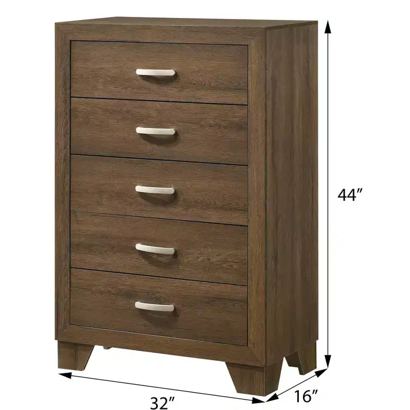 Commode à 5 tiroirs Chêne / Gris Fumé / Blanc – Meuble de rangement pour chambre individuelle