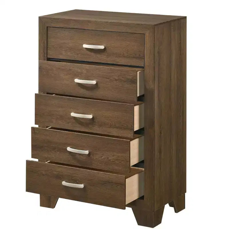 Oak / Smoke Grey / White 5-Drawer Dresser – Single-User Bedroom Storage Chest