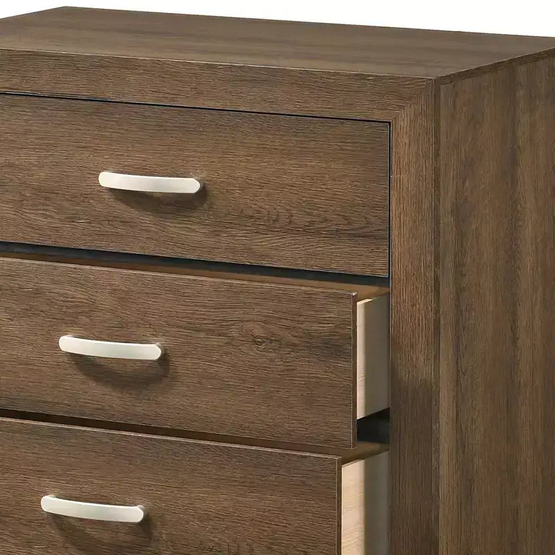 Commode à 5 tiroirs Chêne / Gris Fumé / Blanc – Meuble de rangement pour chambre individuelle