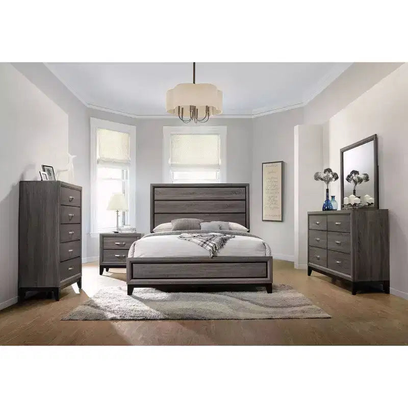 Commode à 5 tiroirs Chêne / Gris Fumé / Blanc – Meuble de rangement pour chambre individuelle