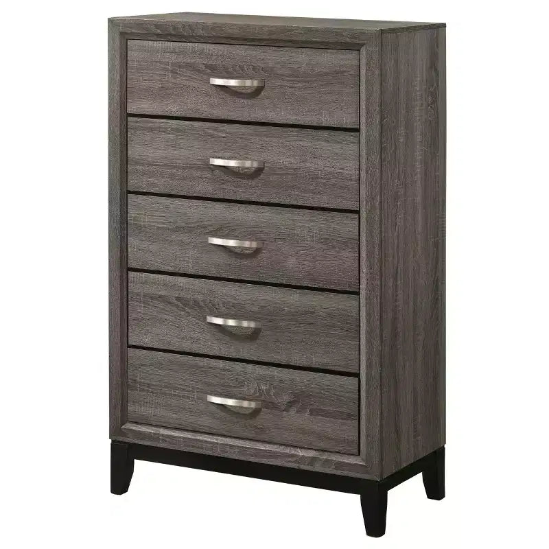 Commode à 5 tiroirs Chêne / Gris Fumé / Blanc – Meuble de rangement pour chambre individuelle