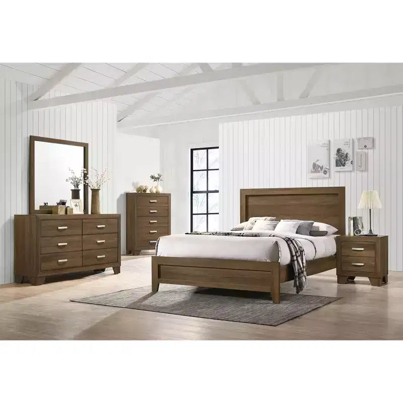 Okak Classic 5-Drawer Dresser, Wood Grain Storage Chest with Smooth Glide, Nightstand for Bedroom Living Room Organization
