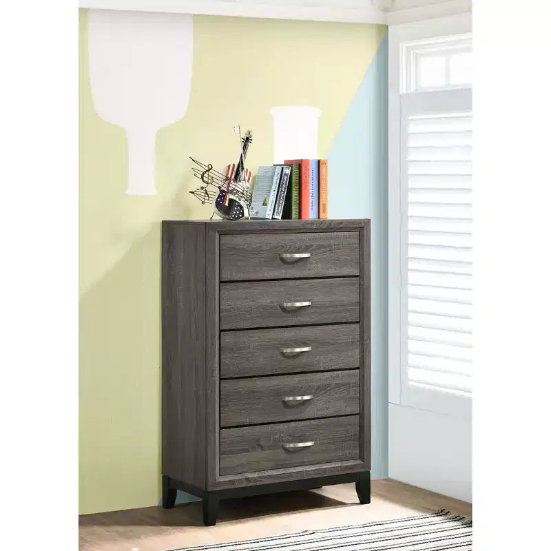 Oak / Smoke Grey / White 5-Drawer Dresser – Single-User Bedroom Storage Chest