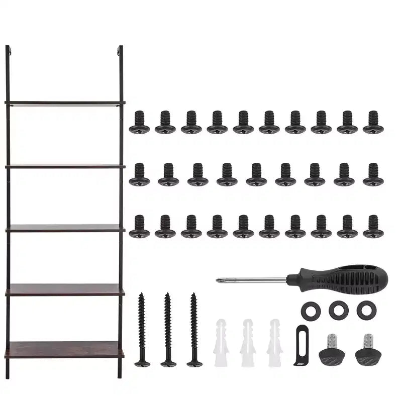 VEVOR Ladder Shelf, 5-Tier Bookshelf 24x11.8in, Open Wall-Mounted Ladder Shelf with Metal Frame,Storage Rack Sundries Holder, Black