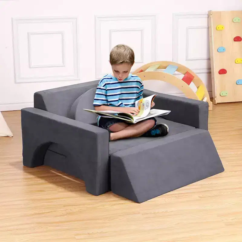 Canapé de jeu modulable convertible gris pour enfants, 7 pièces, 2 places