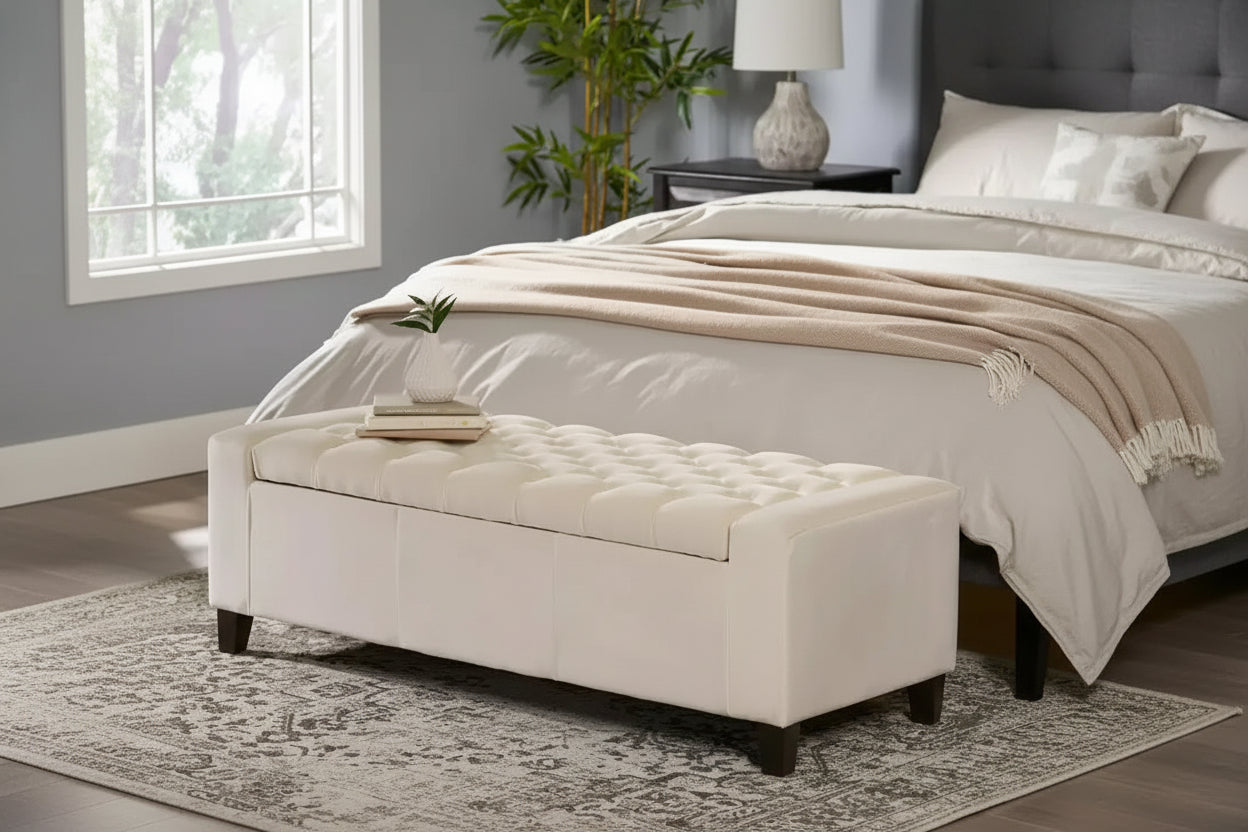 TUYOHW Upholstered Bench with Soft Cushion, Modern Bench for Living Room and Bedroom, Comfortable Bench for Adults