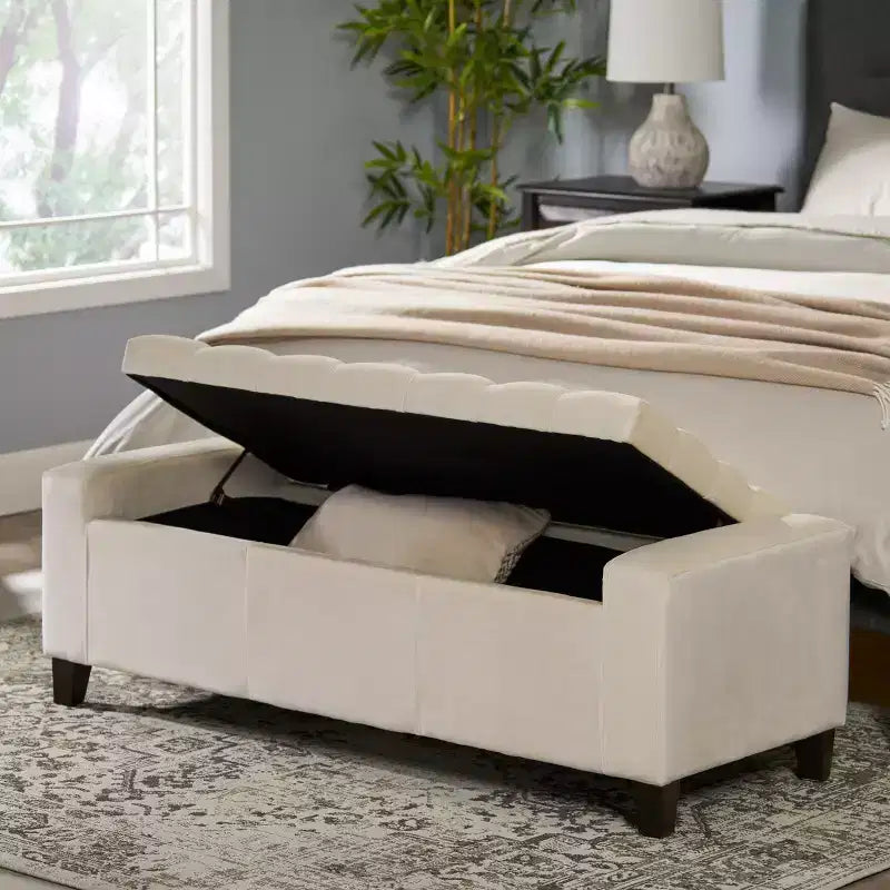 Banc ottoman de rangement capitonné gris, 1 à 2 places