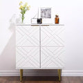Storage Cabinet, Buffet Cabinet with Embossed Doors & Gold Accents - Modern Wood Sideboard w/Shelf for Living Room Kitchen Entryway, White
