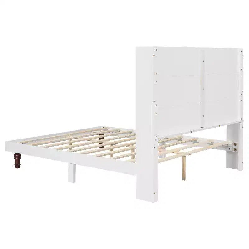 Cadre de lit plateforme beige/blanc avec tête de lit de 54 po, Grand lit/Très grand lit, pour 1 à 2 personnes