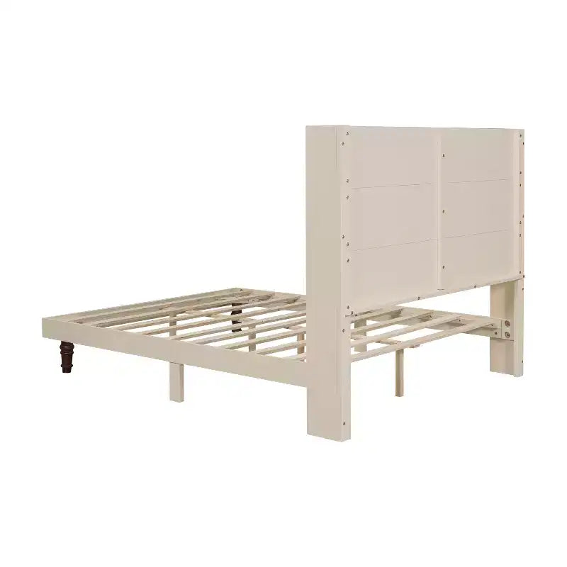 Cadre de lit plateforme beige/blanc avec tête de lit de 54 po, Grand lit/Très grand lit, pour 1 à 2 personnes