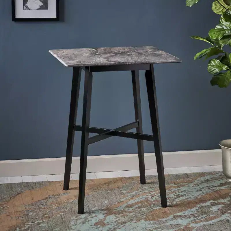 Table de bar carrée 2 personnes, plateau Ciment Gris / Gris+Noir / Noyer, 4 pieds