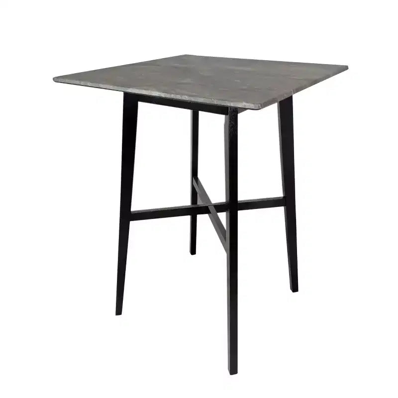 Table de bar carrée 2 personnes, plateau Ciment Gris / Gris+Noir / Noyer, 4 pieds