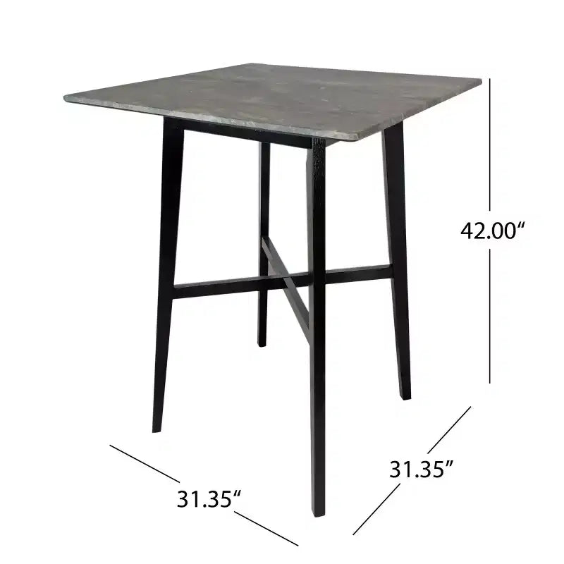 Table de bar carrée 2 personnes, plateau Ciment Gris / Gris+Noir / Noyer, 4 pieds