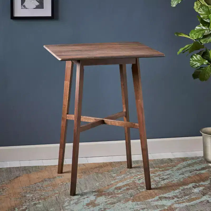 Table de bar carrée 2 personnes, plateau Ciment Gris / Gris+Noir / Noyer, 4 pieds
