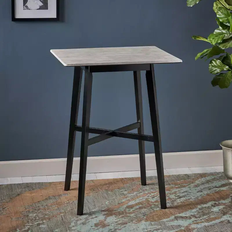 Table de bar carrée 2 personnes, plateau Ciment Gris / Gris+Noir / Noyer, 4 pieds