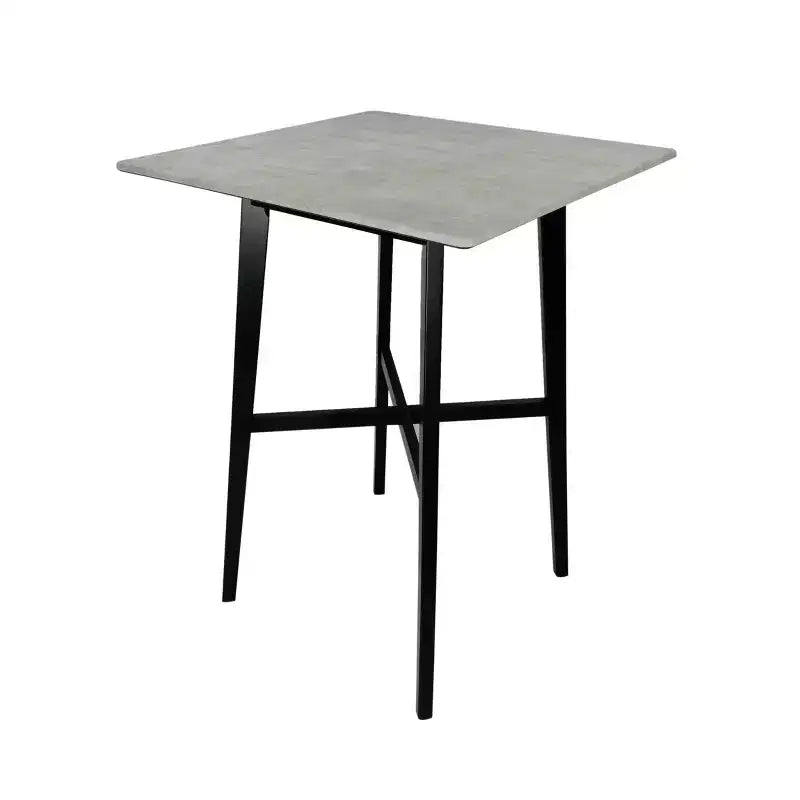 Table de bar carrée 2 personnes, plateau Ciment Gris / Gris+Noir / Noyer, 4 pieds