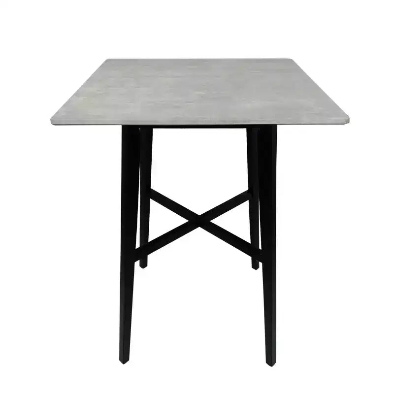 Table de bar carrée 2 personnes, plateau Ciment Gris / Gris+Noir / Noyer, 4 pieds