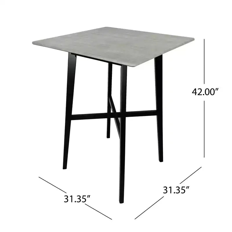 Table de bar carrée 2 personnes, plateau Ciment Gris / Gris+Noir / Noyer, 4 pieds