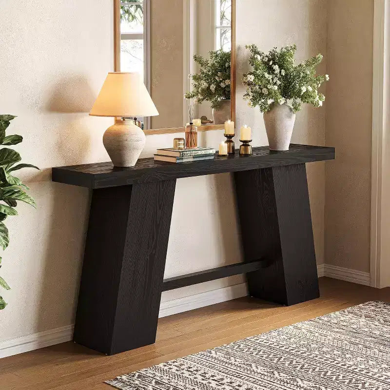 Console trapèze noire, style moderne, monobloc