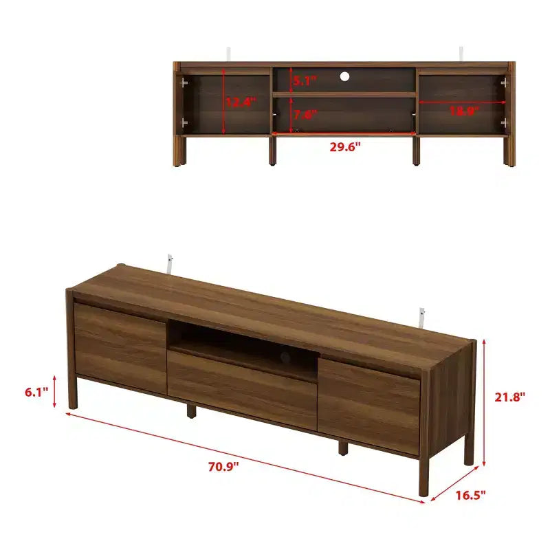 Meuble TV moderne en bois naturel, style minimaliste, convient aux téléviseurs jusqu'à 70 pouces