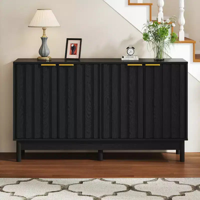 55 Buffet Cabinet with Storage, Fluted Sideboard with Doors and Adjustable Shelves, Wood Credenzas Console Table, Coffee Bar Cabinet