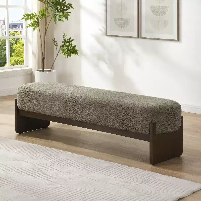 Pouff rectangulaire gris en fil bouclé, 1 place