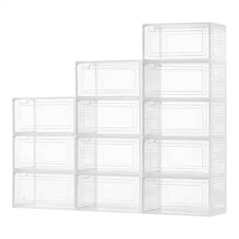 VEVOR Shoe Storage Boxes, 12 Pack Clear Stackable Shoe Boxes Storage Organizers with Magnetic Door, Fit up to US Size 13, Transparent White