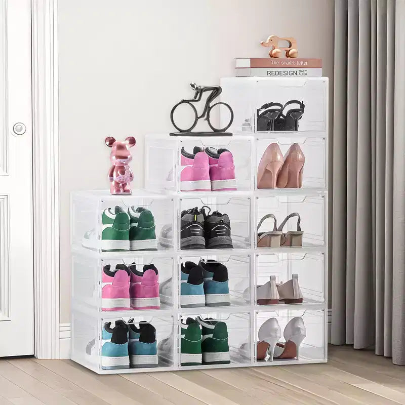 Boîtes à chaussures empilables transparentes, lot de 12, porte magnétique