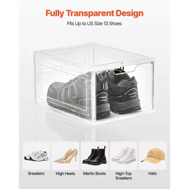 Boîtes à chaussures empilables transparentes, lot de 12, porte magnétique