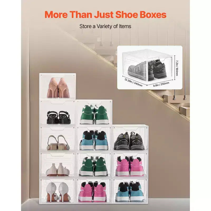 Boîtes à chaussures empilables transparentes, lot de 12, porte magnétique