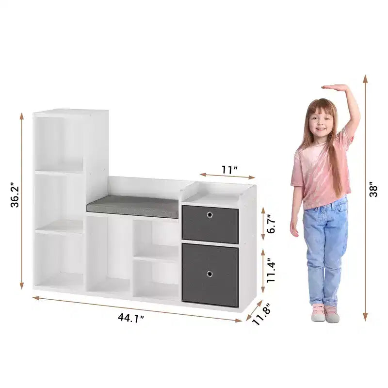 Étagère à livres pour enfants 3-en-1 blanche avec coussin de siège, pour 1 enfant