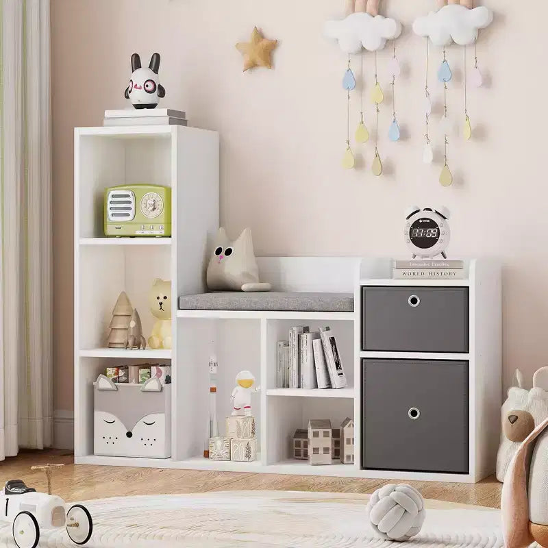 Étagère à livres pour enfants 3-en-1 blanche avec coussin de siège, pour 1 enfant