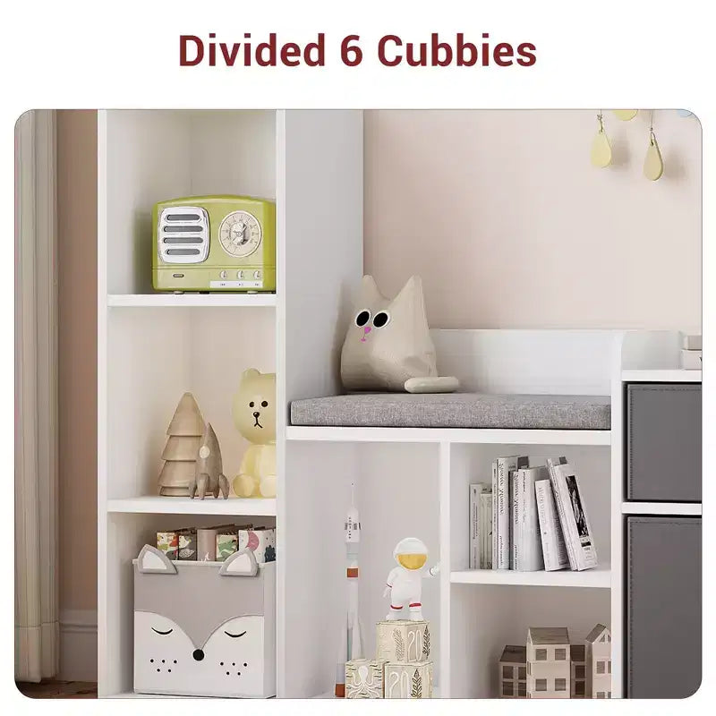 Étagère à livres pour enfants 3-en-1 blanche avec coussin de siège, pour 1 enfant