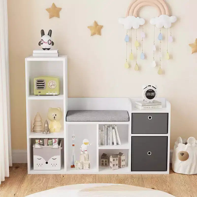 Étagère à livres pour enfants 3-en-1 blanche avec coussin de siège, pour 1 enfant