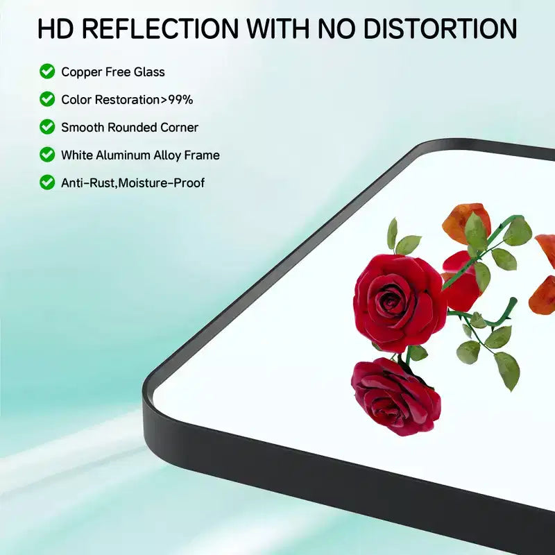 Miroir mural rectangulaire arrondi noir/blanc – 1 personne