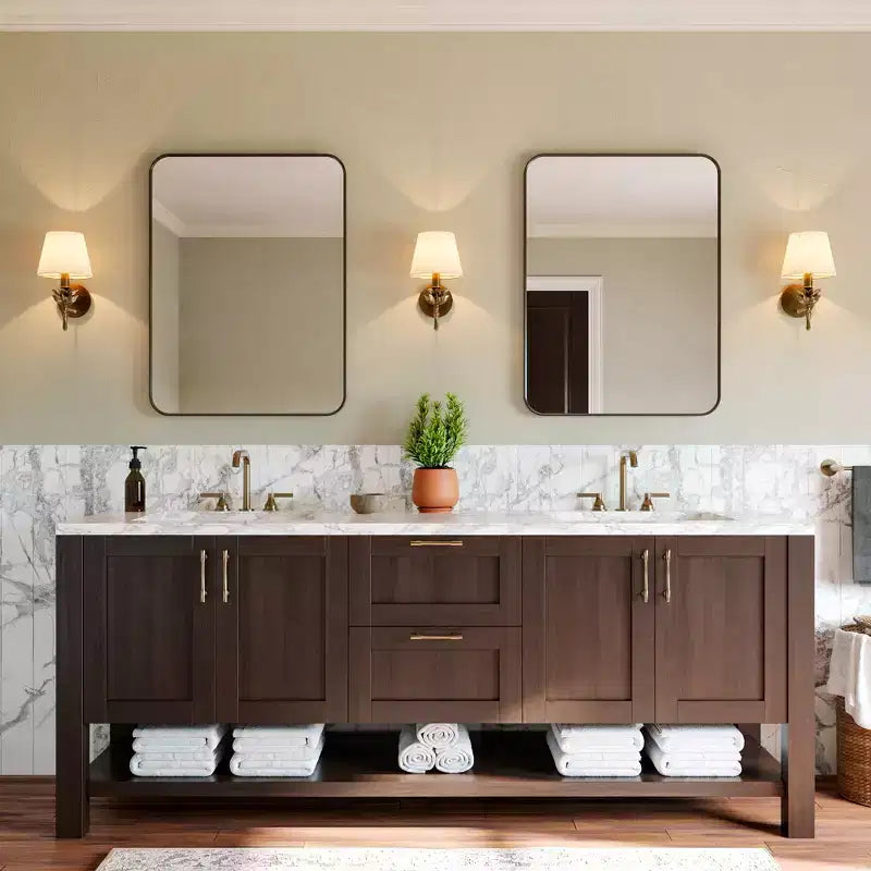 Miroir mural rectangulaire arrondi noir/blanc – 1 personne