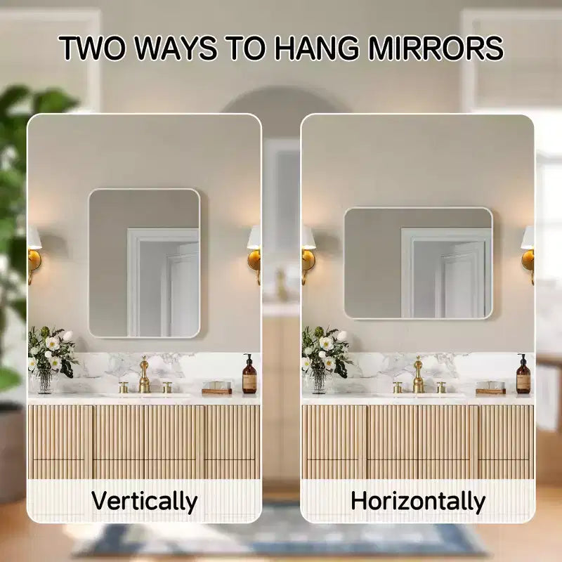 Miroir mural rectangulaire arrondi noir/blanc – 1 personne