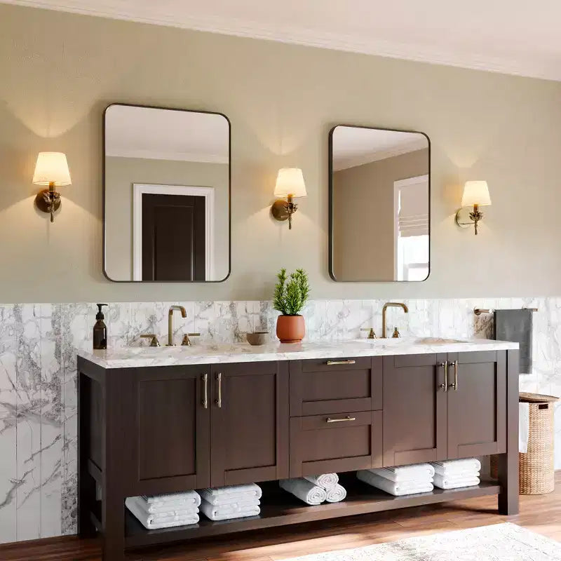 Miroir mural rectangulaire arrondi noir/blanc – 1 personne